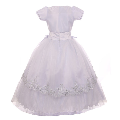 Rain Kids Big Girls White Glitter Tulle Peplum Organza Communion Dress 7-20 - SophiasStyle.com